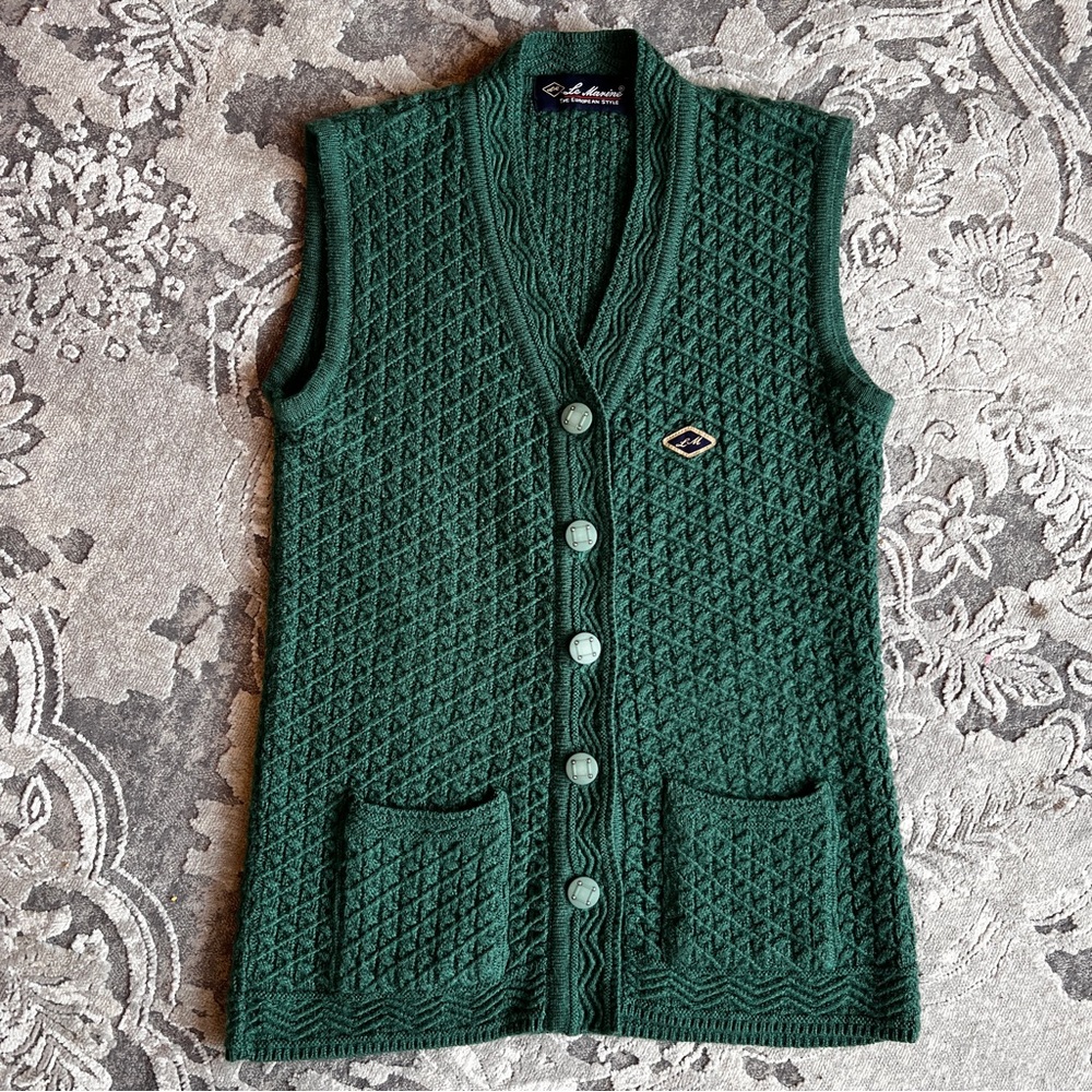 Le Marine Green Knitted Women's Sweater Vest - Picture 5 of 10